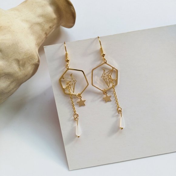 💕Last one Origami crane Dangle Earrings - Picture 2 of 7